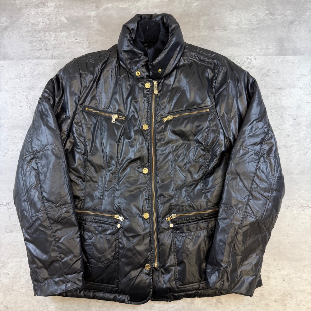 Sean John Mens XL Black Puffer Jacket Gold Hardware Quilted Full Zip Coat
